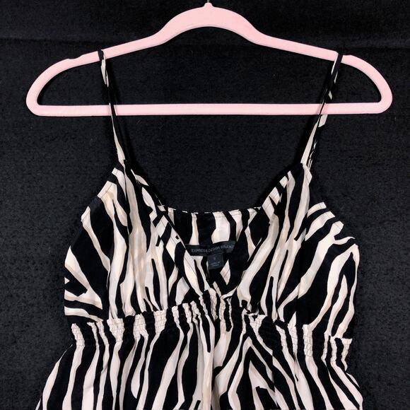 Express Womens Blouse Black Cream Zebra Print V Neck Spaghetti Tank 100% Silk S - Picture 2 of 12